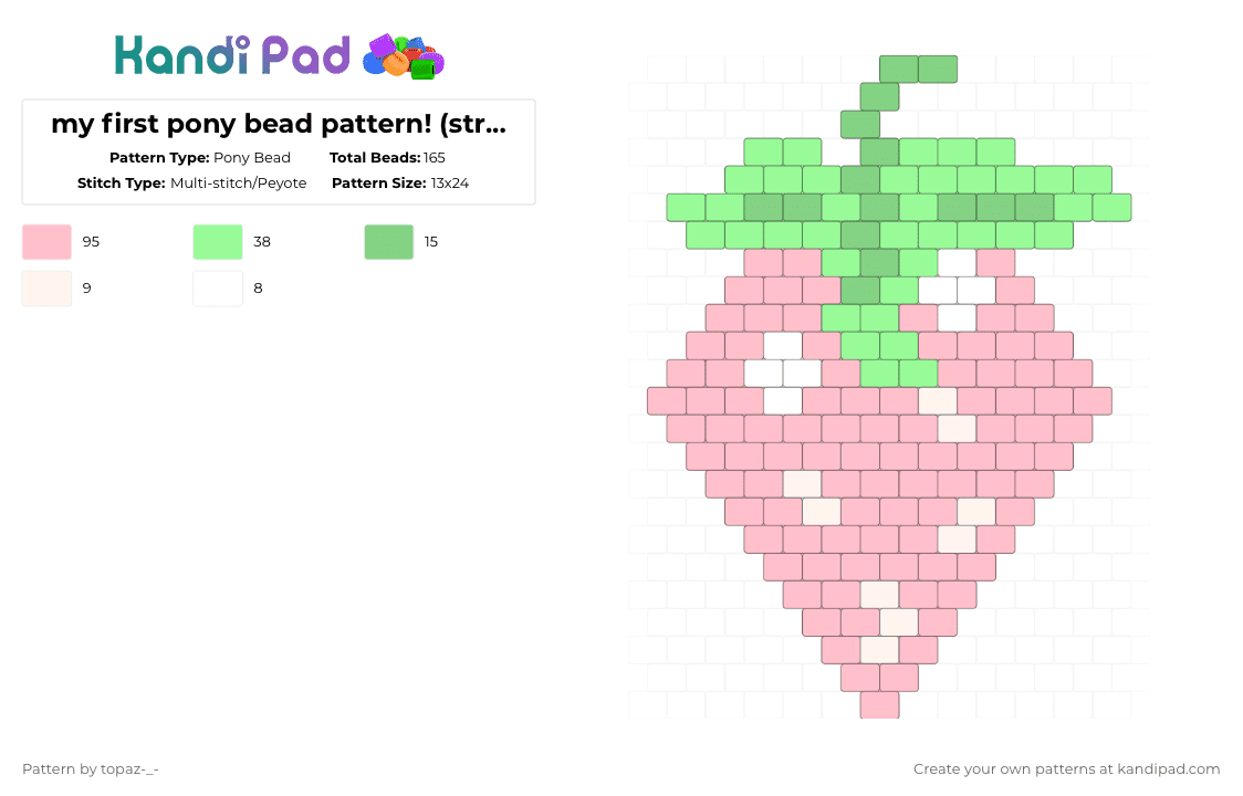 my first pony bead pattern! (strawberry again) - Pony Bead Pattern by topaz-_- on Kandi Pad - teal,pink