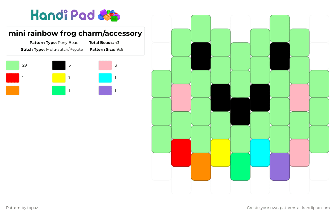 mini rainbow frog charm/accessory - Pony Bead Pattern by topaz-_- on Kandi Pad - teal