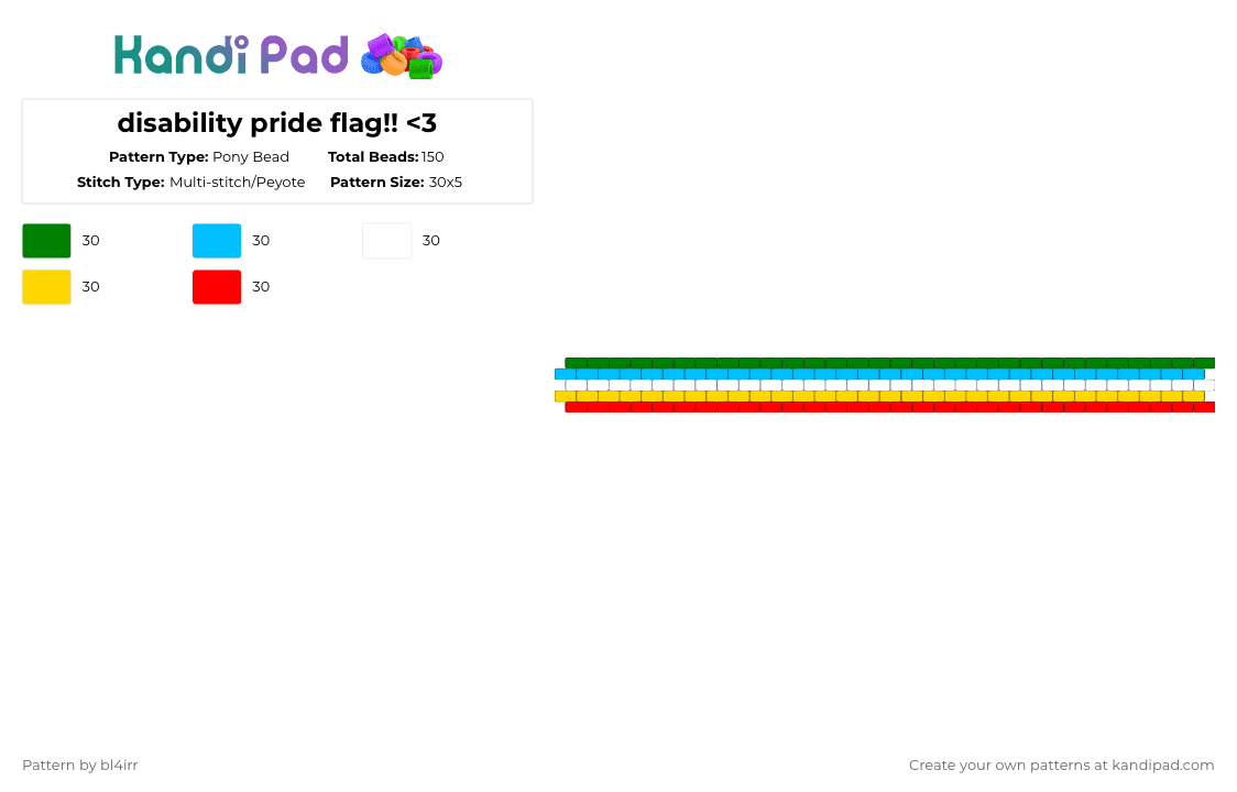 disability pride flag!! - Pony Bead Pattern by bl4irr on Kandi Pad - green,light blue,yellow,red,disability,pride,pride flag