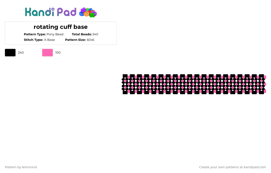 rotating cuff base - Pony Bead Pattern by lemonroil on Kandi Pad - black,pink,cute