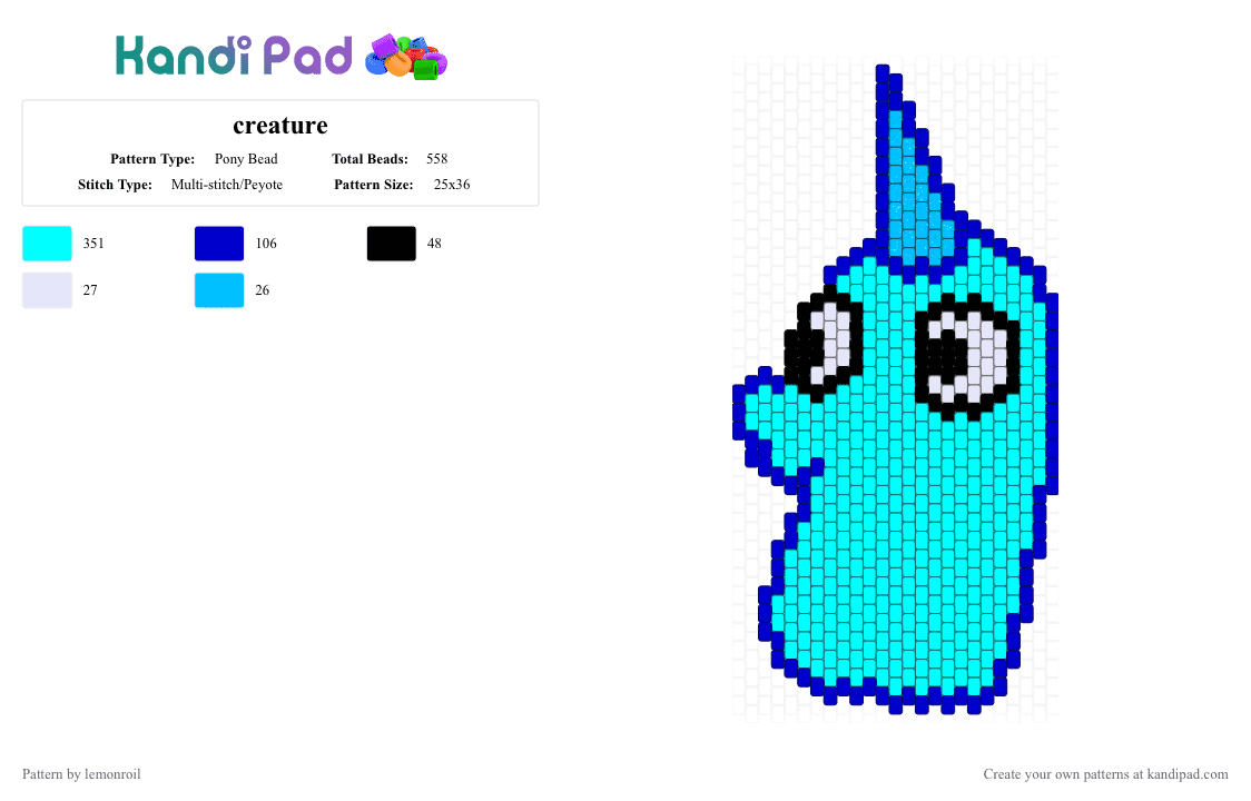 creature - Pony Bead Pattern by lemonroil on Kandi Pad - light blue,animal,seahorse,horse,um,creature,blue