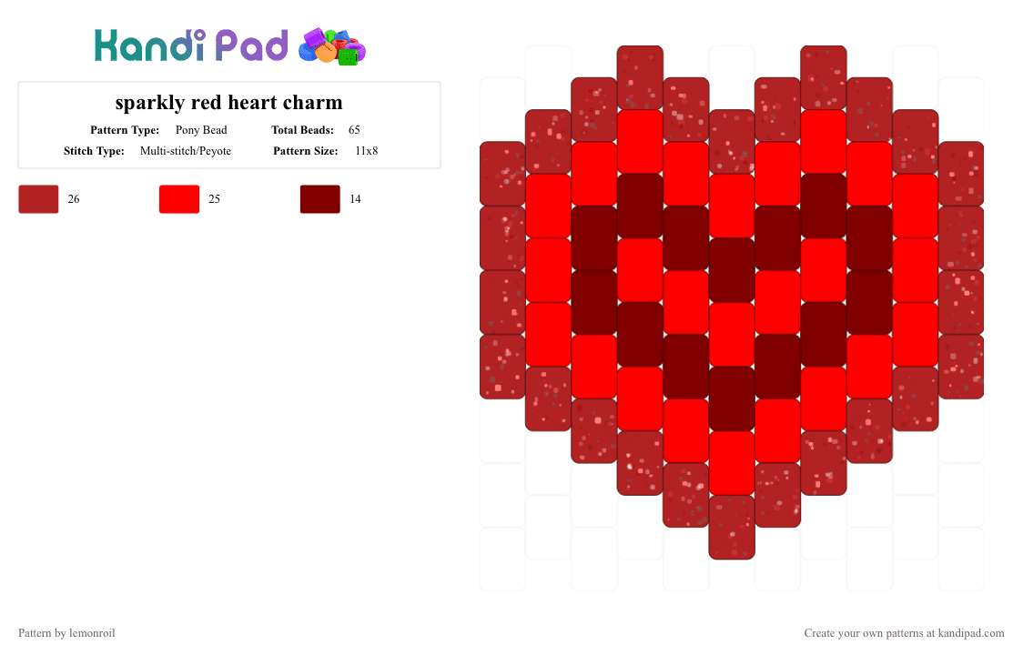 sparkly red heart charm - Pony Bead Pattern by lemonroil on Kandi Pad - charm, heart, red, sparkly