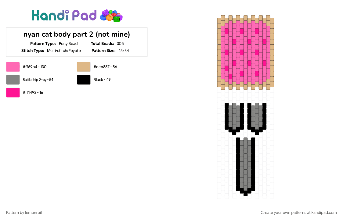 nyan cat body part 2 (not mine) - Pony Bead Pattern by lemonroil on Kandi Pad - pink