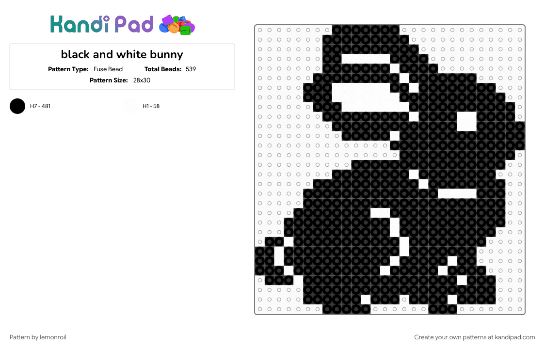 black and white bunny - Fuse Bead Pattern by lemonroil on Kandi Pad - animal, black, bunny, cute, outline
