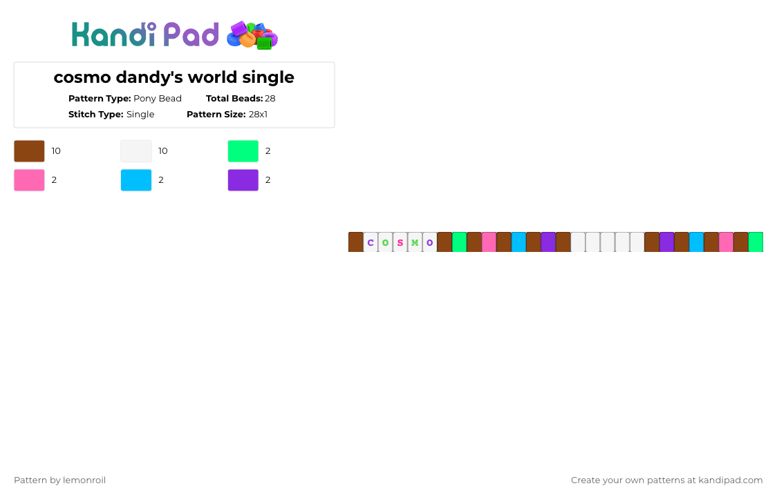 cosmo dandy\'s world single - Pony Bead Pattern by lemonroil on Kandi Pad - cosmo, dandy world, dandys world, red, single