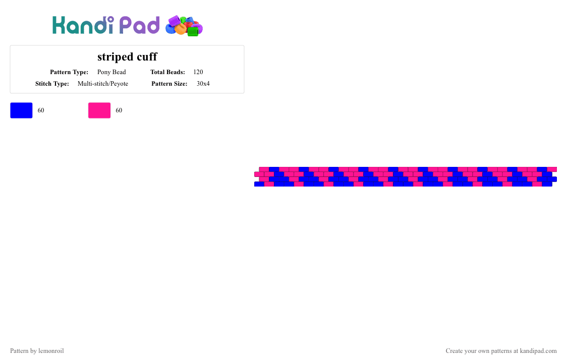 striped cuff - Pony Bead Pattern by lemonroil on Kandi Pad - purple,pink,blue,peyote,cuff,striped