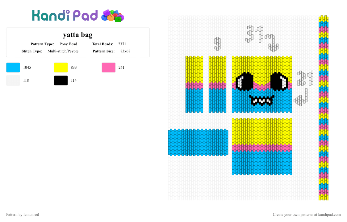 yatta bag - Pony Bead Pattern by lemonroil on Kandi Pad - bag, dandys world, light blue, yatta, yellow