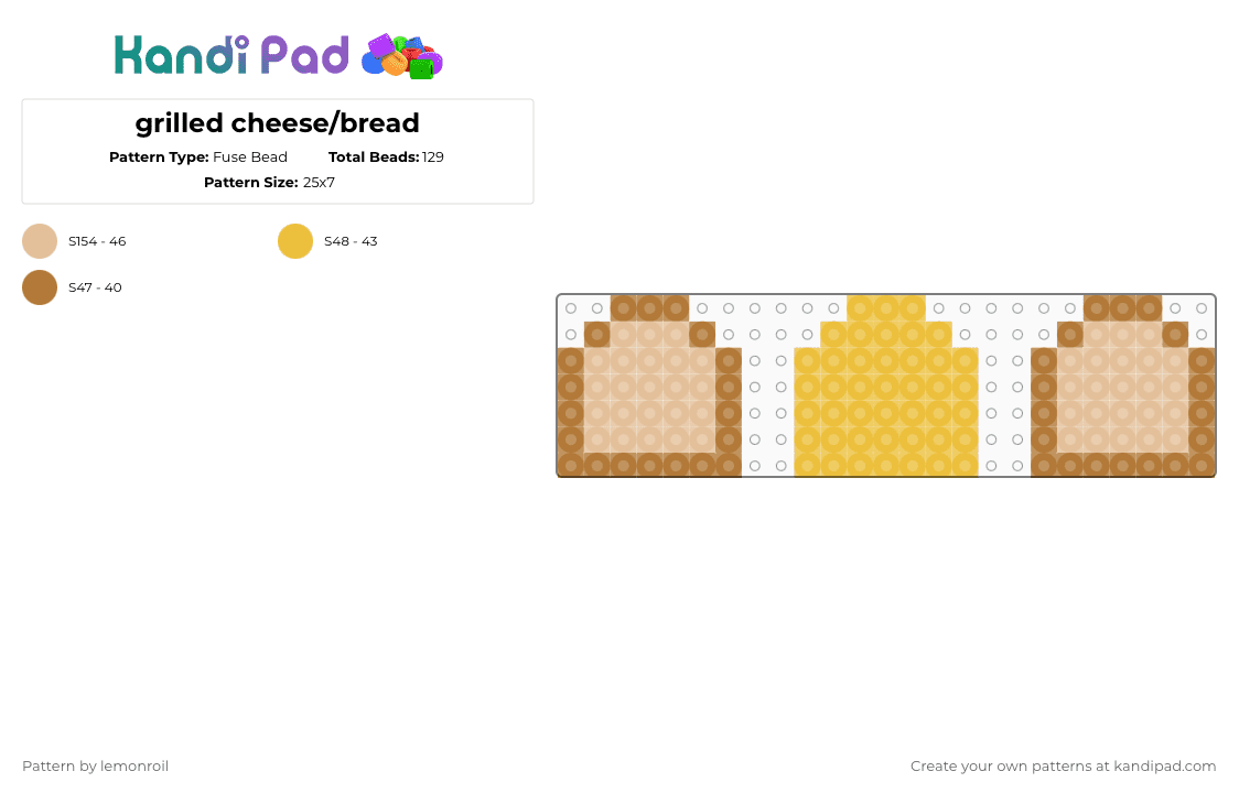 grilled cheese/bread - Fuse Bead Pattern by lemonroil on Kandi Pad - beige,yellow,sandwich,food,grilled cheese,cheese,bread