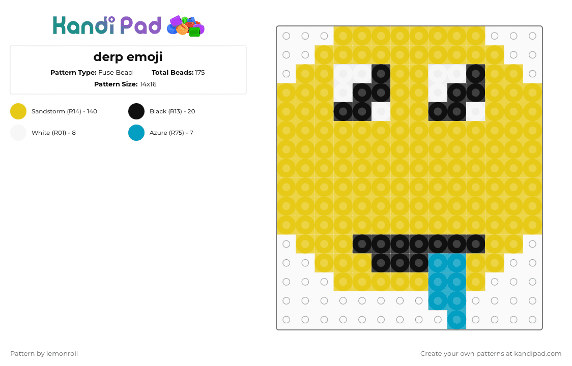 derp emoji - Fuse Bead Pattern by lemonroil on Kandi Pad - yellow,emoji,derpy,funny