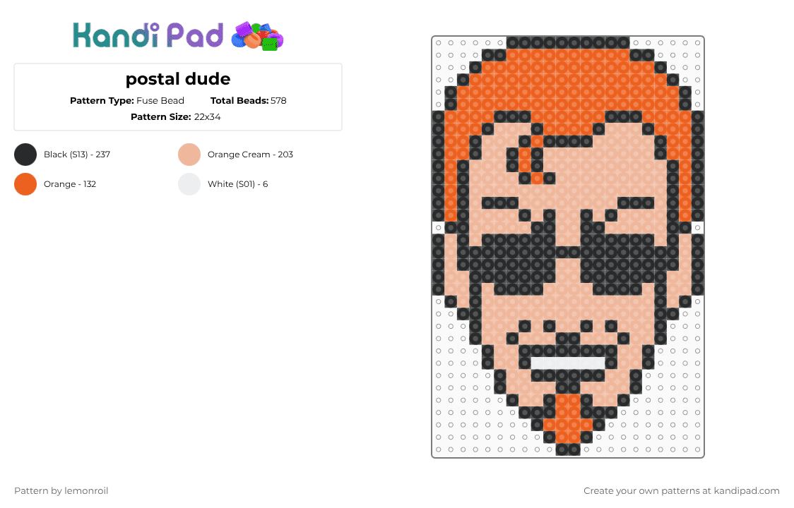 postal dude - Fuse Bead Pattern by lemonroil on Kandi Pad - orange,beige,postal,perler,postal 2,easy