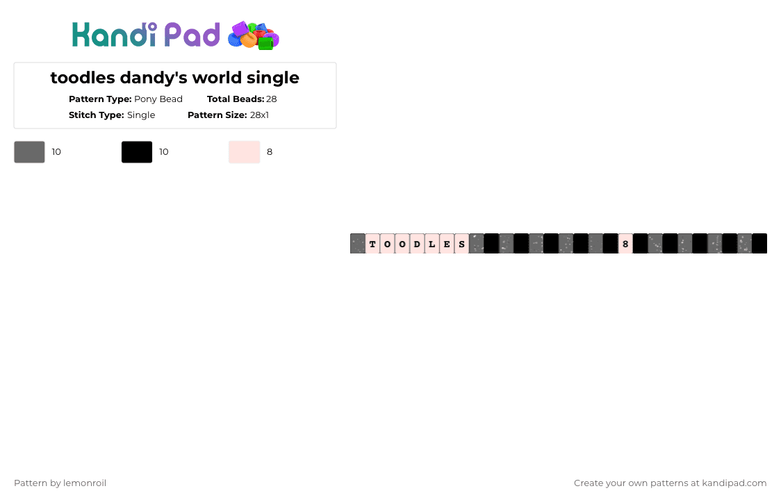 toodles dandy\'s world single - Pony Bead Pattern by lemonroil on Kandi Pad - white,gray,single,dandys world,dandy world,toodles