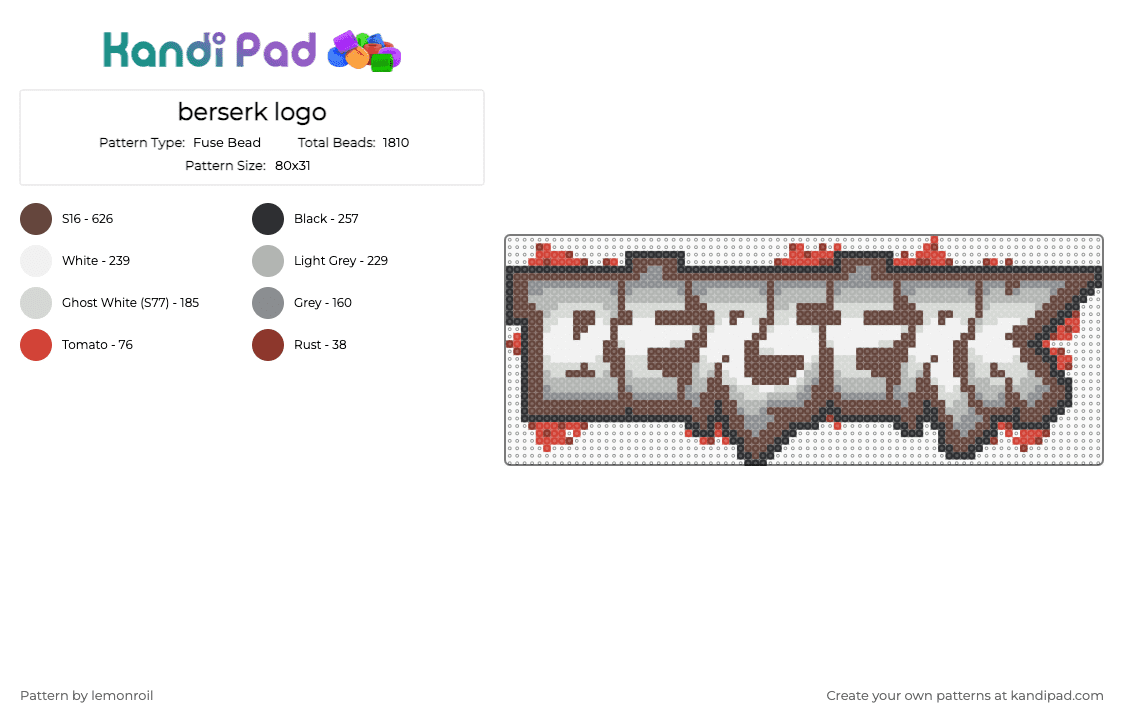 berserk logo - Fuse Bead Pattern by lemonroil on Kandi Pad - brown,berserk,anime,logo