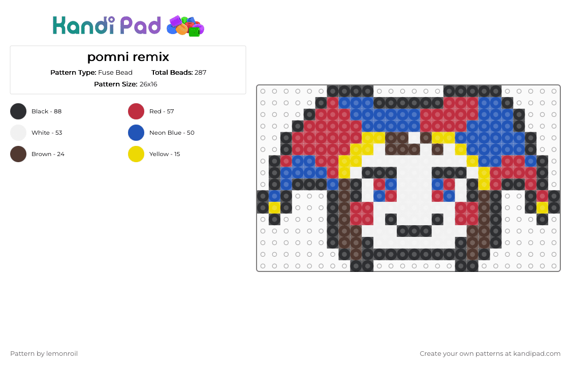pomni remix - Fuse Bead Pattern by lemonroil on Kandi Pad - red,blue,pomni,remix,tadc,the amazing digital circus,character,charm,carnival