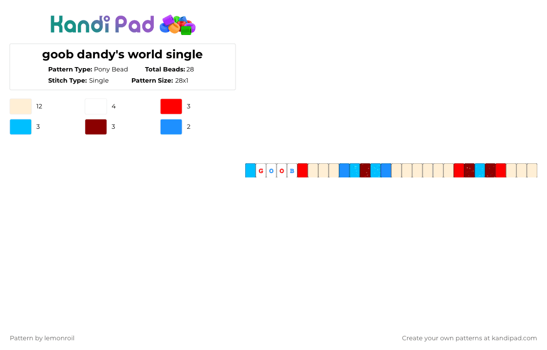 goob dandy\'s world single - Pony Bead Pattern by lemonroil on Kandi Pad - beige,goob,dandys world,dandy world,single