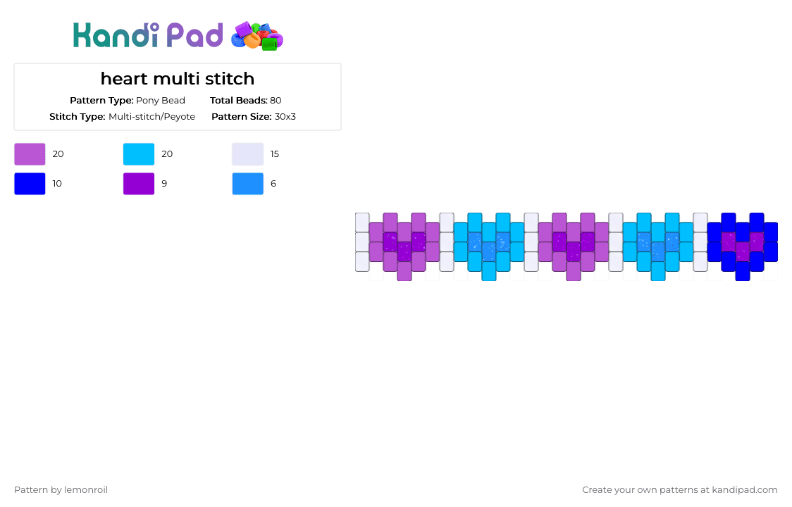 heart multi stitch - Pony Bead Pattern by lemonroil on Kandi Pad - cuff, heart, light blue, love, multi stitch