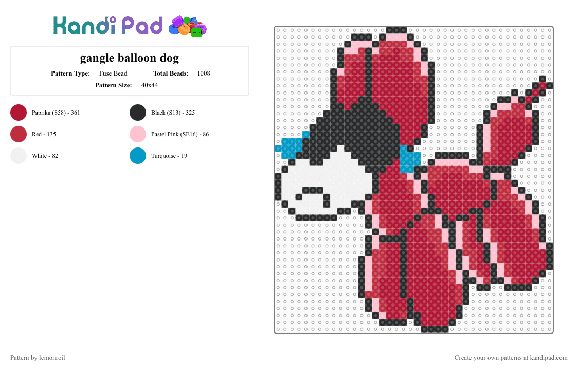 gangle balloon dog - Fuse Bead Pattern by lemonroil on Kandi Pad - balloon, character, dog, gangle, red, tadc, the amazing digital circus