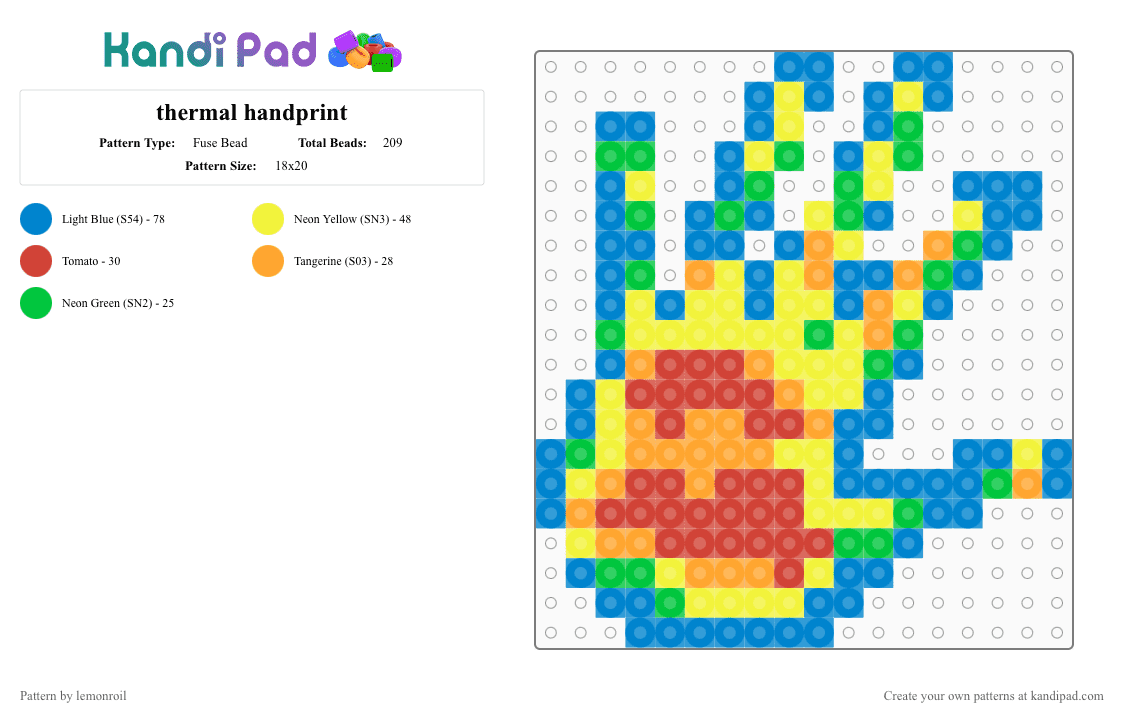 thermal handprint - Fuse Bead Pattern by lemonroil on Kandi Pad - blue,yellow,hand,thermal,trippy,abstract,colorful