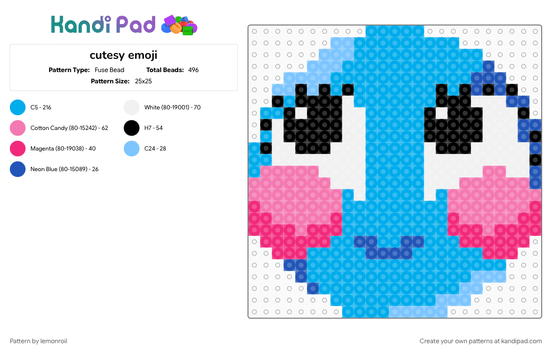 cutesy emoji - Fuse Bead Pattern by lemonroil on Kandi Pad - blue, blush, charm, emoji, light blue, meme, smile