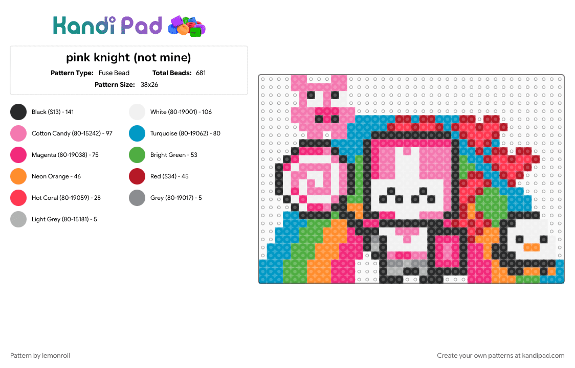 pink knight - Fuse Bead Pattern by lemonroil on Kandi Pad - animal, castle crashers, character, knight, light blue, newgrounds, pink, rainbow, red