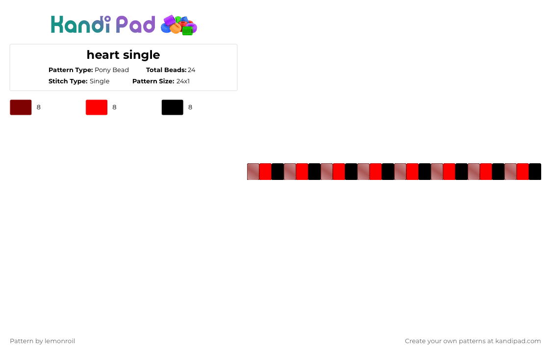 heart single - Pony Bead Pattern by lemonroil on Kandi Pad - brown,red,hearts,cute,black