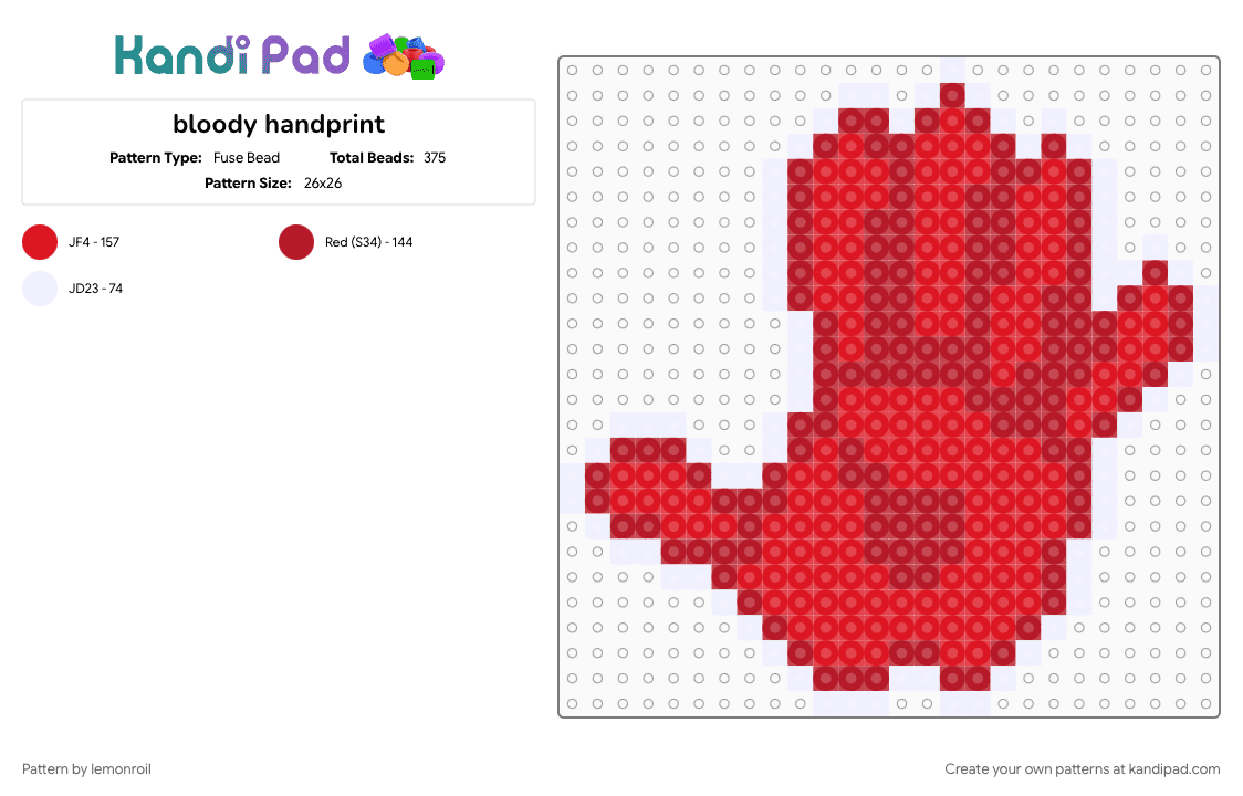 bloody handprint - Fuse Bead Pattern by lemonroil on Kandi Pad - 