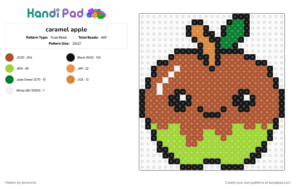 caramel apple - Fuse Bead Pattern by lemonroil on Kandi Pad - apple, caramel, drip, fruit, halloween, red