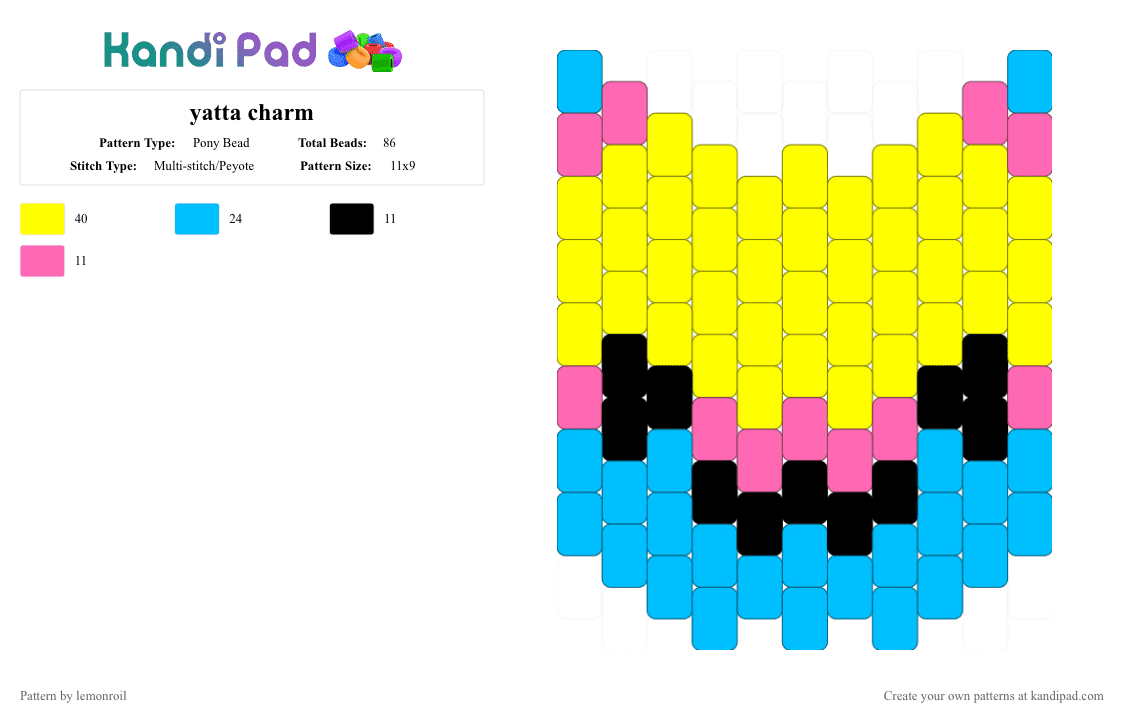yatta charm - Pony Bead Pattern by lemonroil on Kandi Pad - yellow,light blue,charm,yatta,dandys world