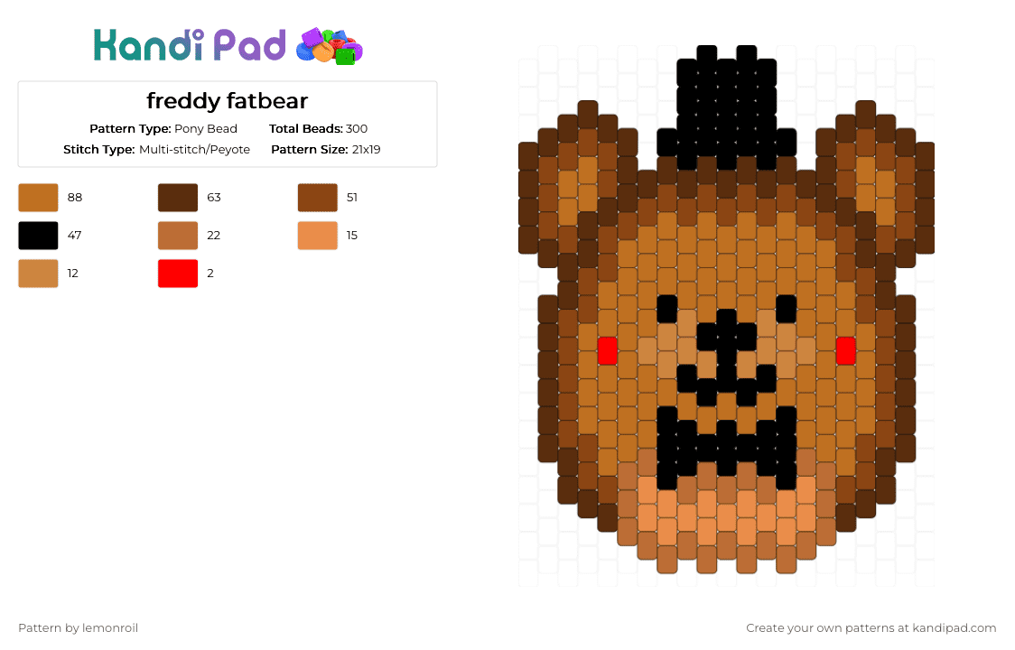 freddy fatbear - Pony Bead Pattern by lemonroil on Kandi Pad - tan,brown,freddy fazbear,fnaf,five nights at freddys,chibi,charm,character,video game