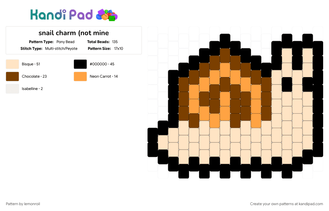 snail charm (not mine - Pony Bead Pattern by lemonroil on Kandi Pad - animal, beige, charm, snail
