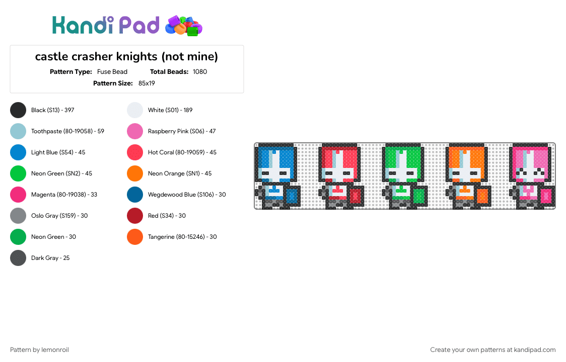 castle crasher knights - Fuse Bead Pattern by lemonroil on Kandi Pad - castle crashers, character, charms, colorful, newgrounds, orange, perler, red, video game