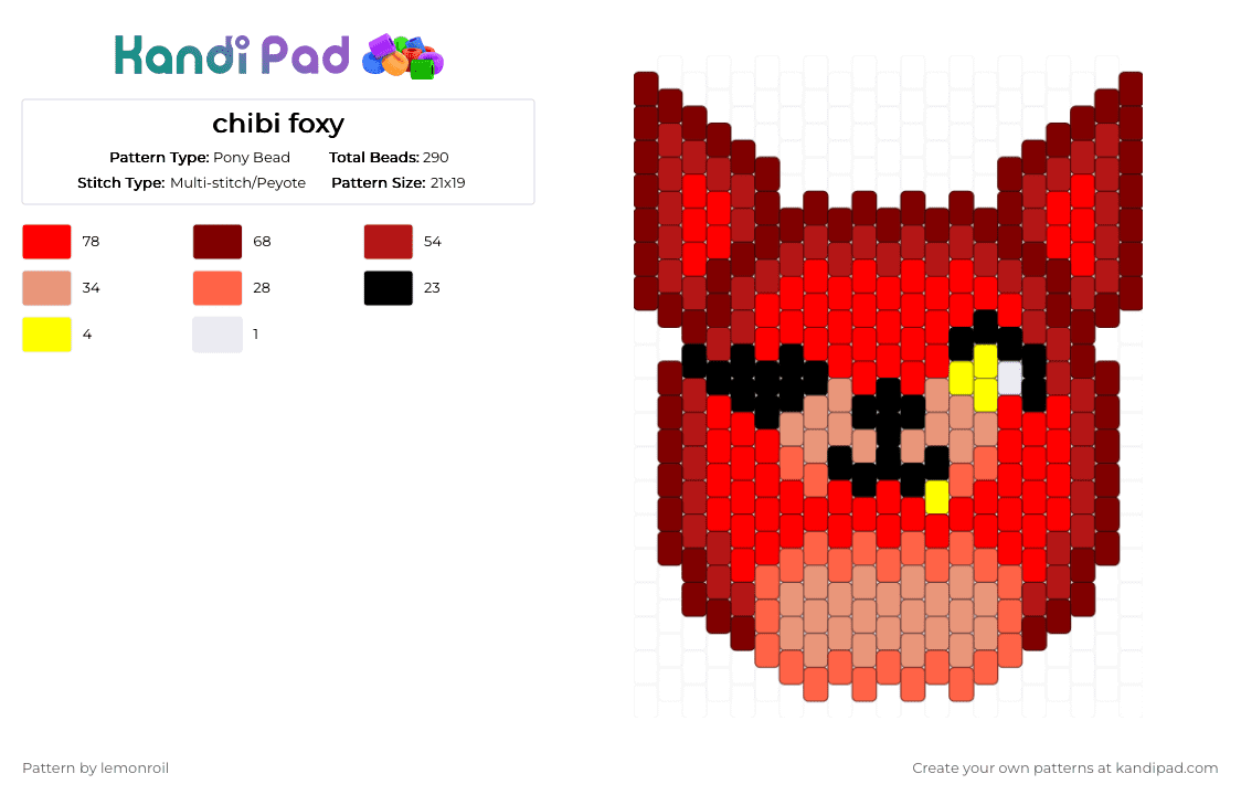 chibi foxy - Pony Bead Pattern by lemonroil on Kandi Pad - red,brown,chibi,fnaf,foxy,five nights at freddys,video game,character