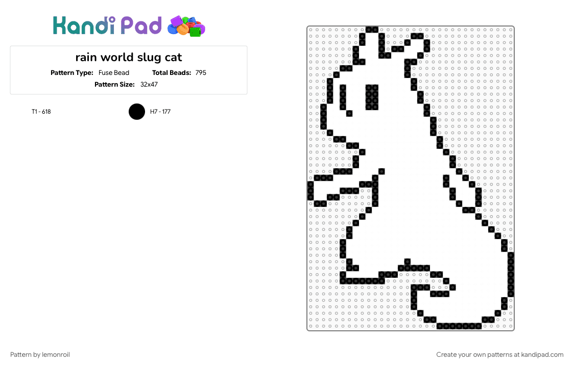 rain world slug cat - Fuse Bead Pattern by lemonroil on Kandi Pad - cat, character, rain world, slug, slug cat, tail, video game, white