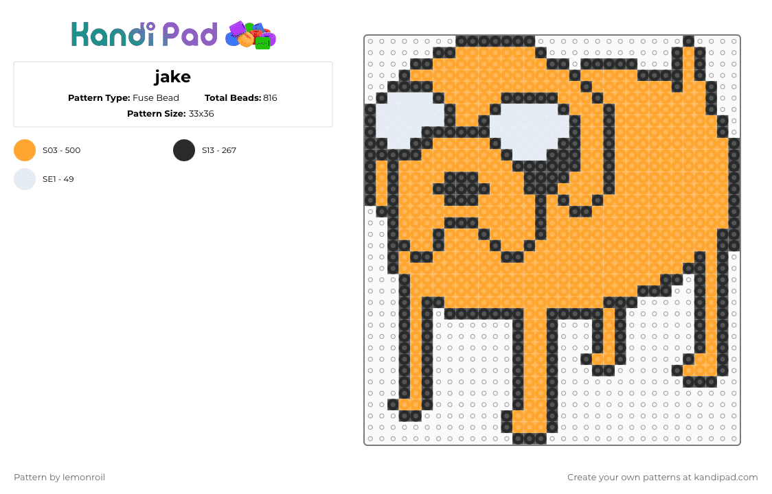 jake - Fuse Bead Pattern by lemonroil on Kandi Pad - orange,adventure time,jake,cartoon,character