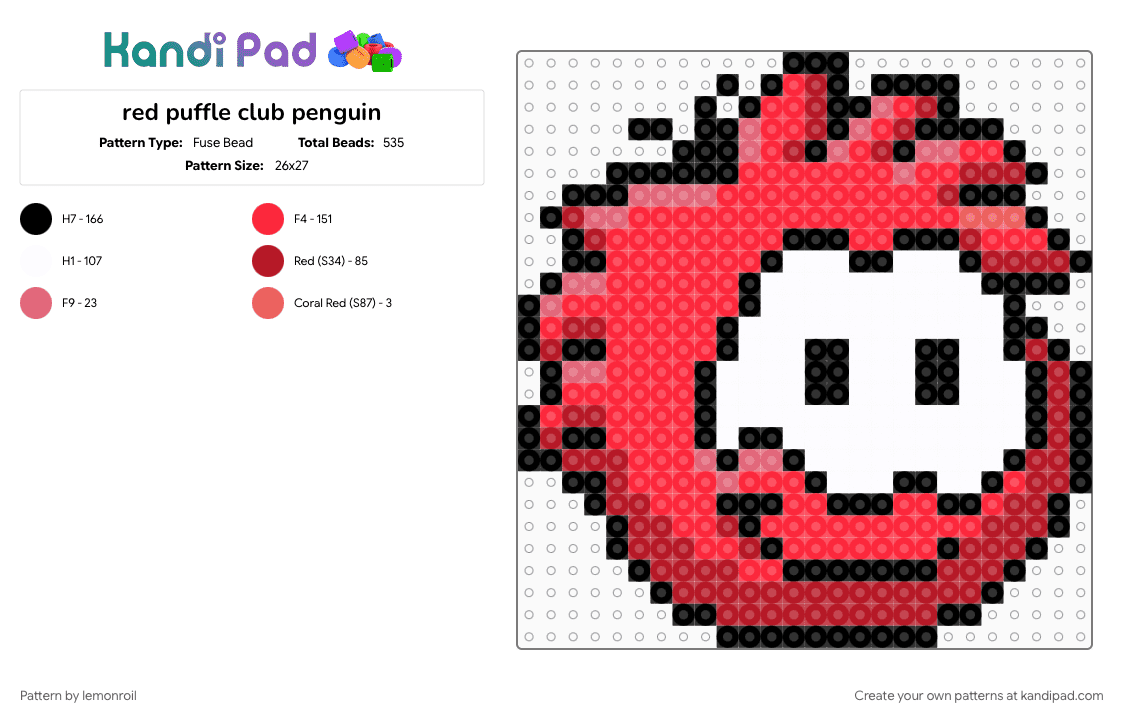 red puffle club penguin - Fuse Bead Pattern by lemonroil on Kandi Pad - character, club penguin, happy, puffle, red, white