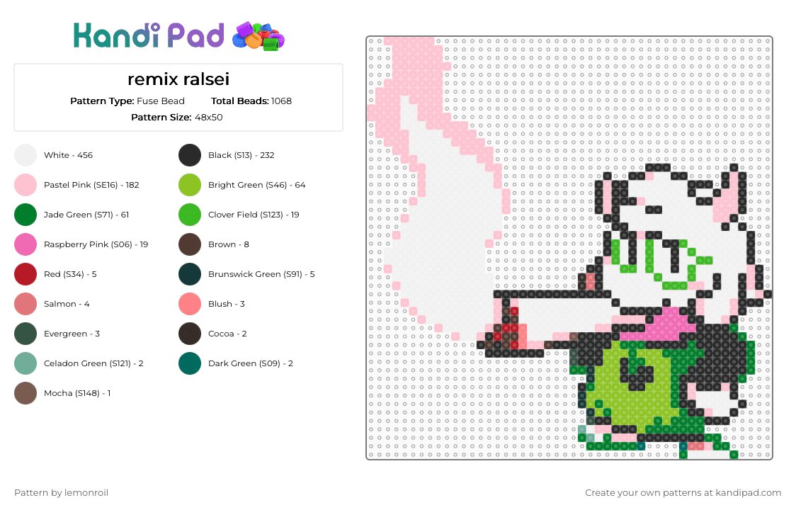 remix ralsei - Fuse Bead Pattern by lemonroil on Kandi Pad - white,pink,green