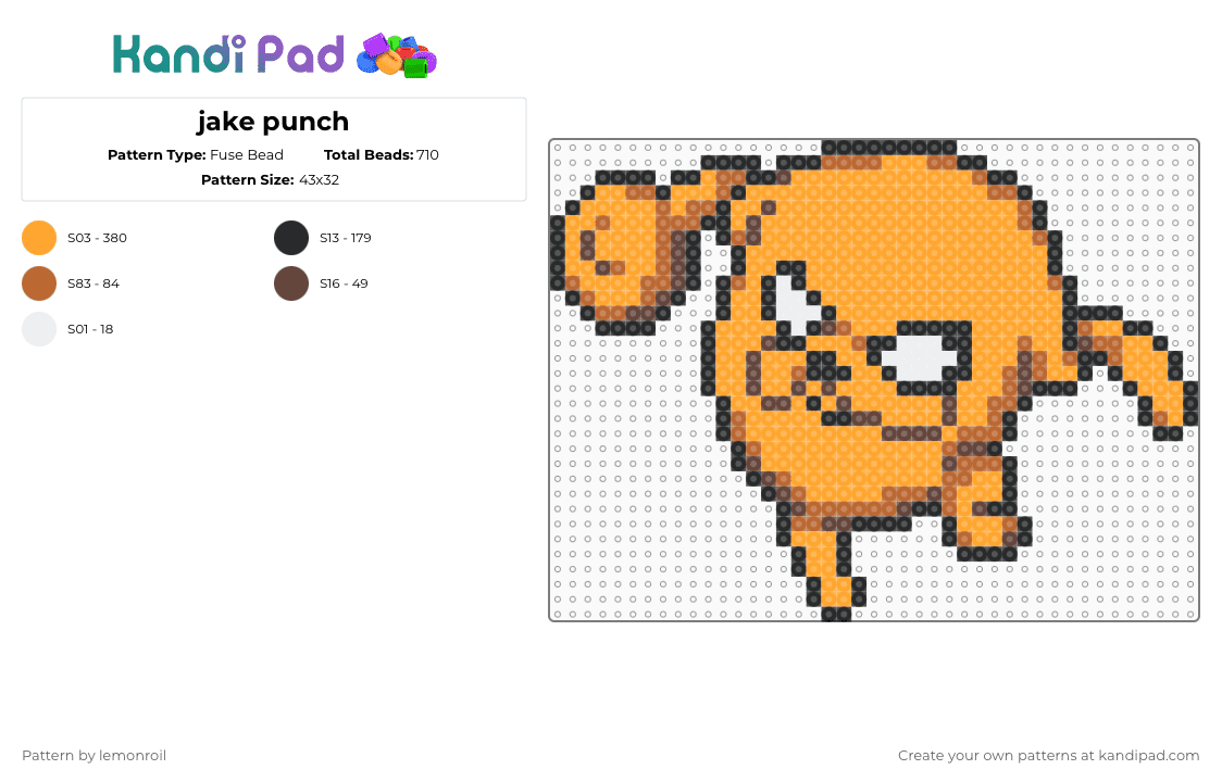jake punch - Fuse Bead Pattern by lemonroil on Kandi Pad - orange,jake,adventure time,finn,animal,character,cartoon,dog