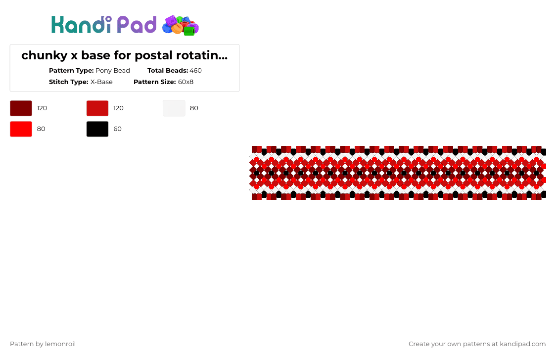 chunky x base for postal rotating cuff - Pony Bead Pattern by lemonroil on Kandi Pad - brown,red,postal,postal 2,rotating cuff,chunky,cuff,bracelet,x base