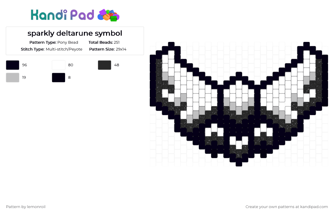 sparkly deltarune symbol - Pony Bead Pattern by lemonroil on Kandi Pad - white,deltarune,charm,sparkly,black,symbol