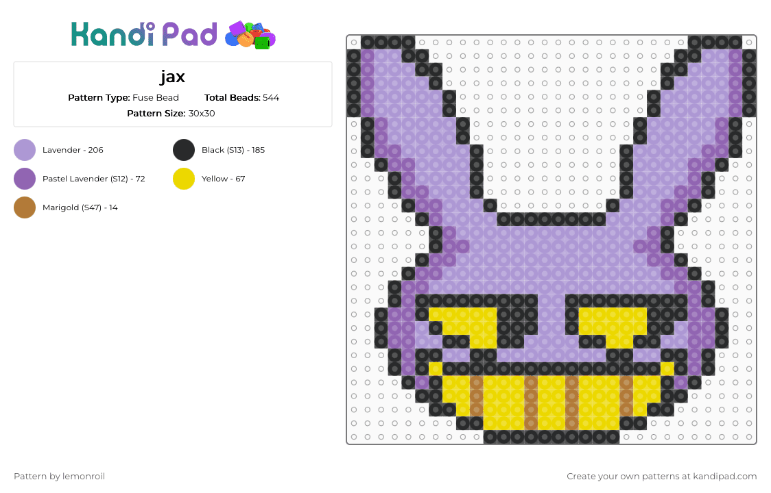 jax - Fuse Bead Pattern by lemonroil on Kandi Pad - pink,jax,tadc,the amazing digital circus,character,rabbit