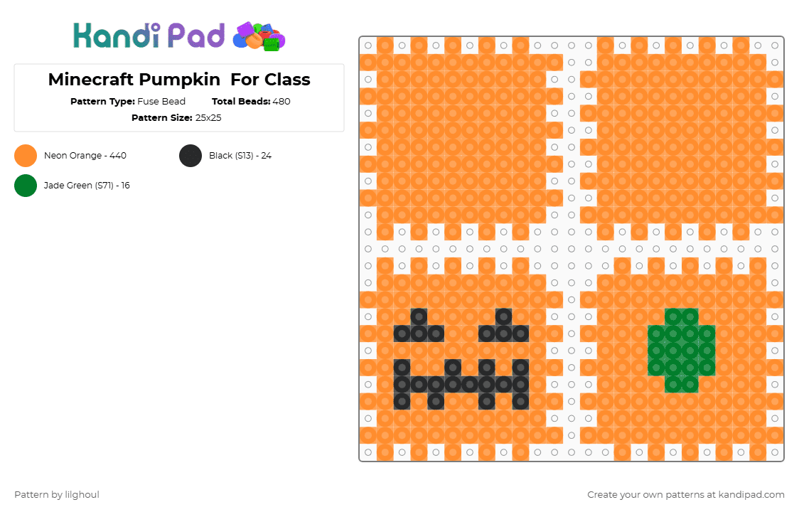 Minecraft Pumpkin  For Class - Fuse Bead Pattern by lilghoul on Kandi Pad - orange