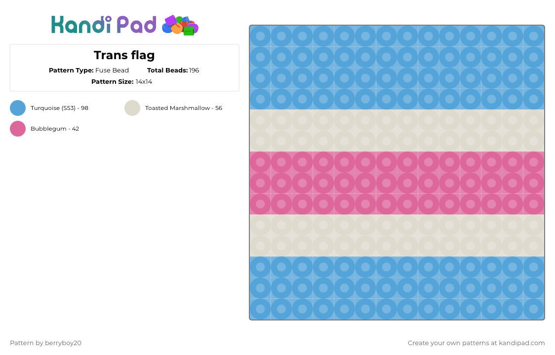 Trans flag - Fuse Bead Pattern by berryboy20 on Kandi Pad - light blue,transgender