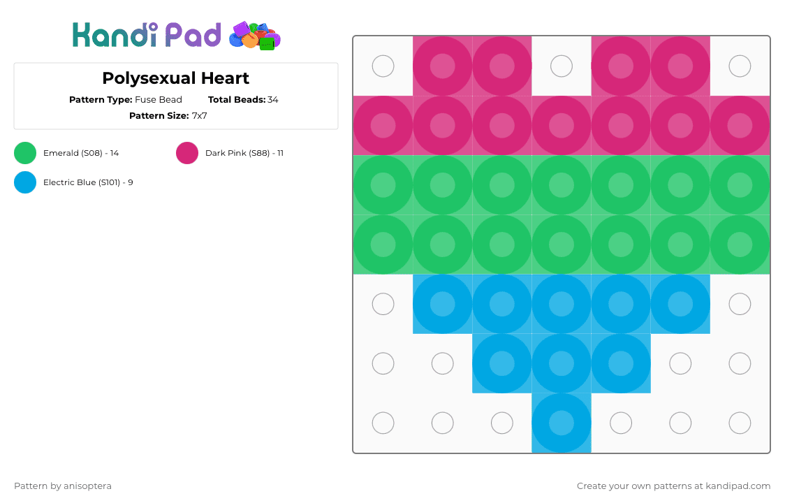 Polysexual Heart - Fuse Bead Pattern by anisoptera on Kandi Pad - pink,green,poly,polysexual,queer,lgbtqia,pride,love,gay,lgbtq