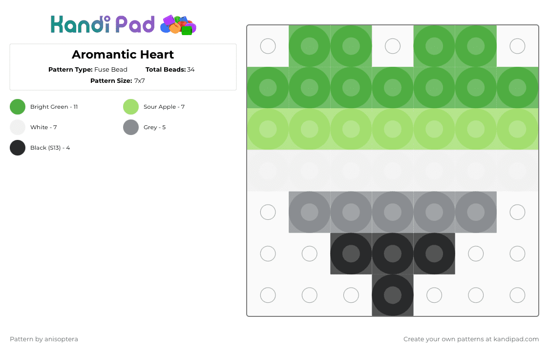 Aromantic Heart - Fuse Bead Pattern by anisoptera on Kandi Pad - green,aro,aromantic,queer,pride,love