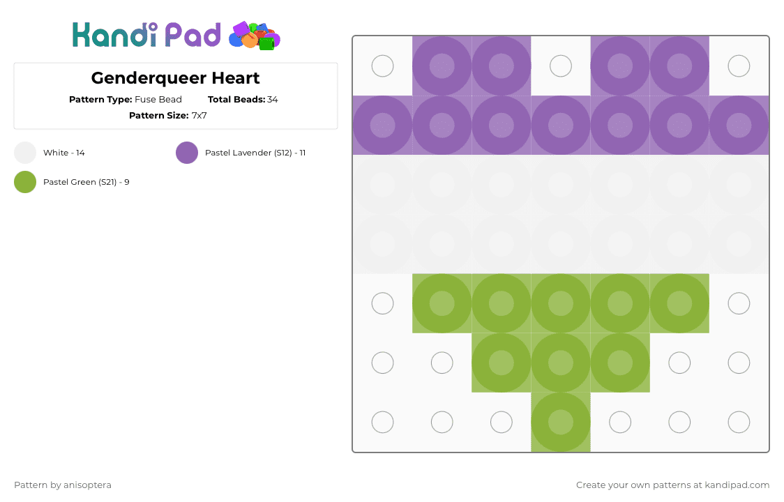 Genderqueer Heart - Fuse Bead Pattern by anisoptera on Kandi Pad - pink,green,genderqueer,queer,pride,lgbtqia,lgbtq,love,gay