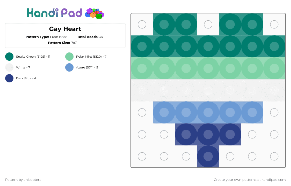 Gay Heart - Fuse Bead Pattern by anisoptera on Kandi Pad - teal,gay,pride,love,queer