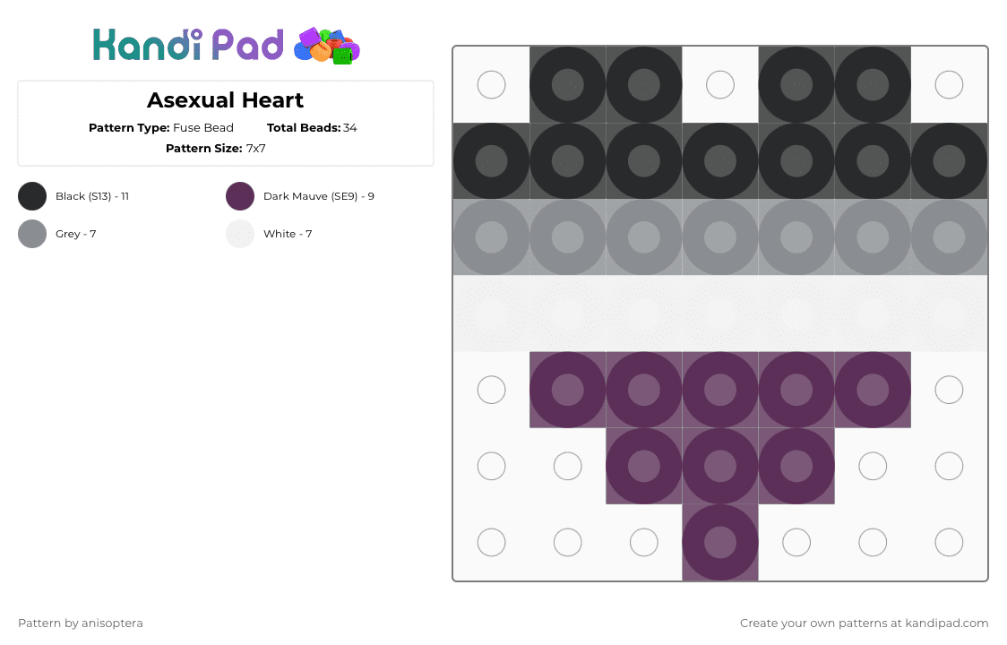 Asexual Heart - Fuse Bead Pattern by anisoptera on Kandi Pad - gray,pink,ace,asexual,queer,pride,love