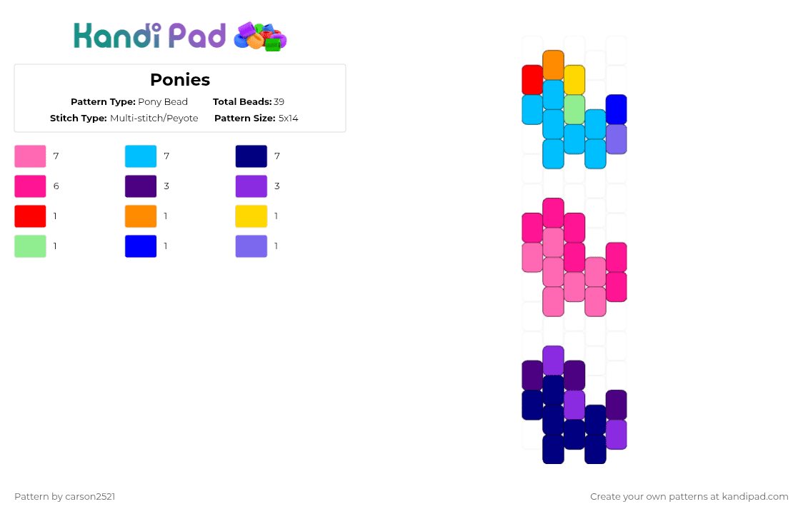 Ponies - Pony Bead Pattern by carson2521 on Kandi Pad - pink,light blue,purple,mlp,mylittlepony,horse,colorful,cute,y2k,kandi
