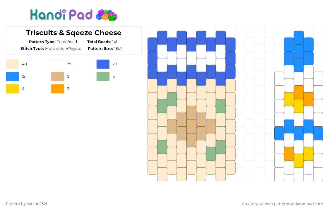 Triscuits & Sqeeze Cheese - Pony Bead Pattern by carson2521 on Kandi Pad - beige,blue,food,easy,cute,simple,small,charm