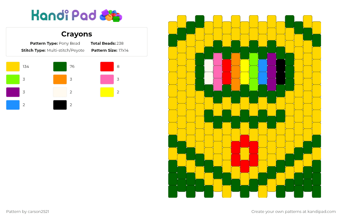 Crayons - Pony Bead Pattern by carson2521 on Kandi Pad - yellow,green,crayon,crayons,art,colorful,cute,simple