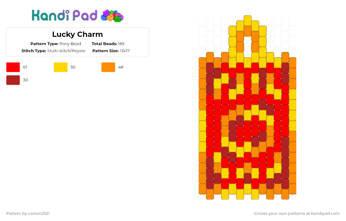 Lucky Charm - Pony Bead Pattern by carson2521 on Kandi Pad - red,lucky,cute,colorful,japanese,small,easy,oriental